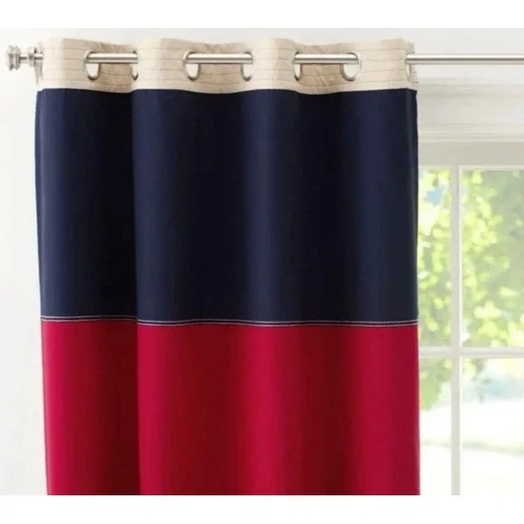 Pottery Barn Kids Curtain Panel Set 44x96 Rugby Blackout Red Blue Nautical